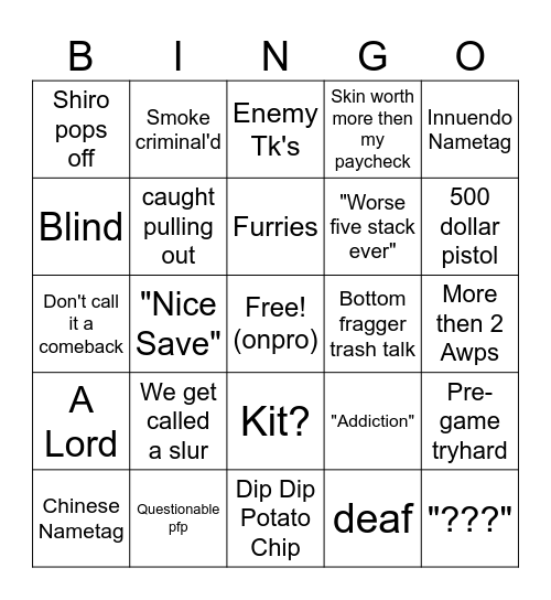 The boys play CS Bingo Card