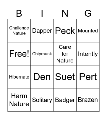 Chipmunk Bingo Card