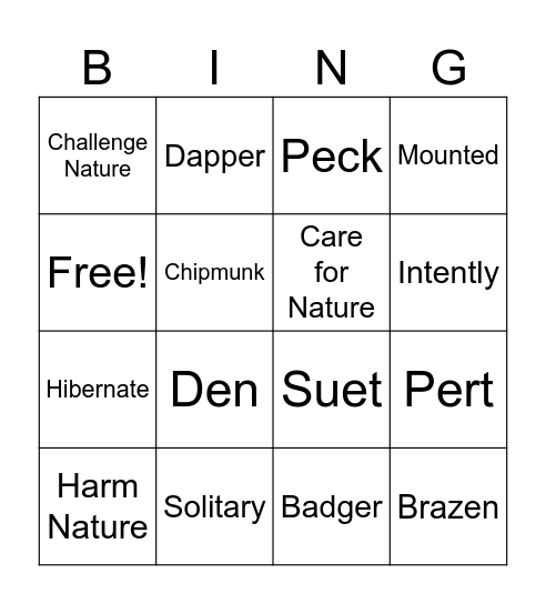 Chipmunk Bingo Card