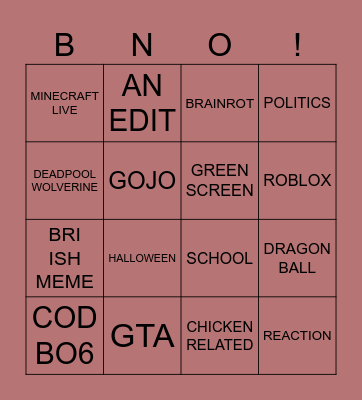 TIKTOK Bingo Card