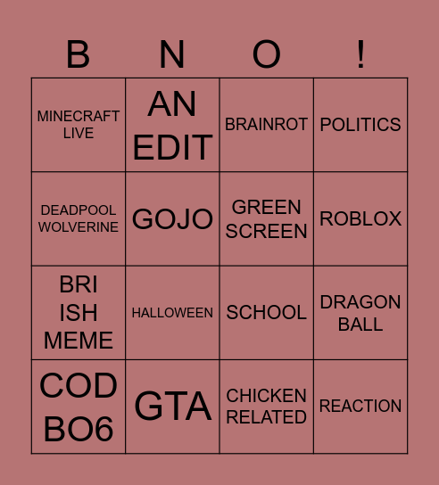 TIKTOK Bingo Card