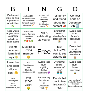 25 for 25 Contest Bingo Card