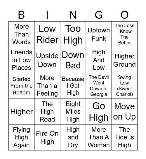 Highs & Lows Bingo Card