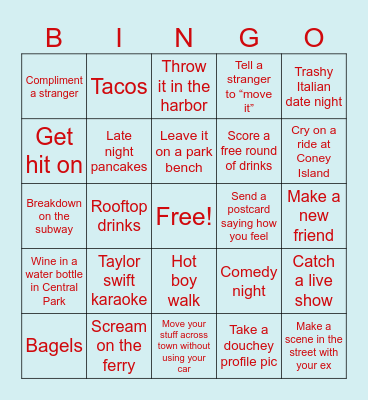 Love and War in NYC Bingo Card