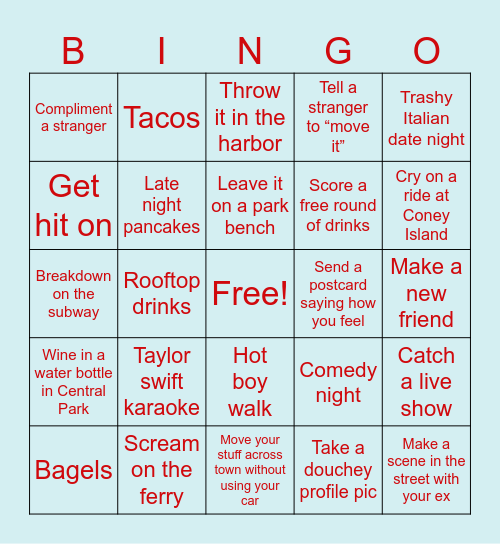 Love and War in NYC Bingo Card