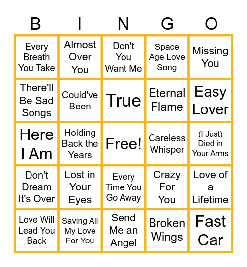 MUSIC BINGO at the Ann Arbor Eagles! Bingo Card