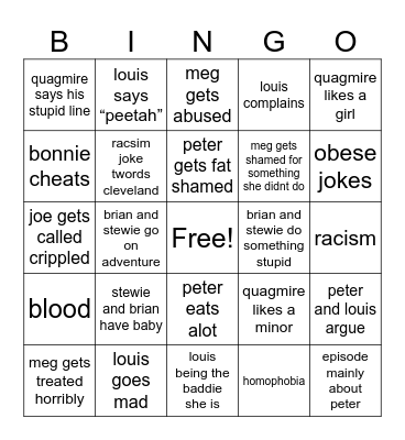 FAMILY GUY Bingo Card