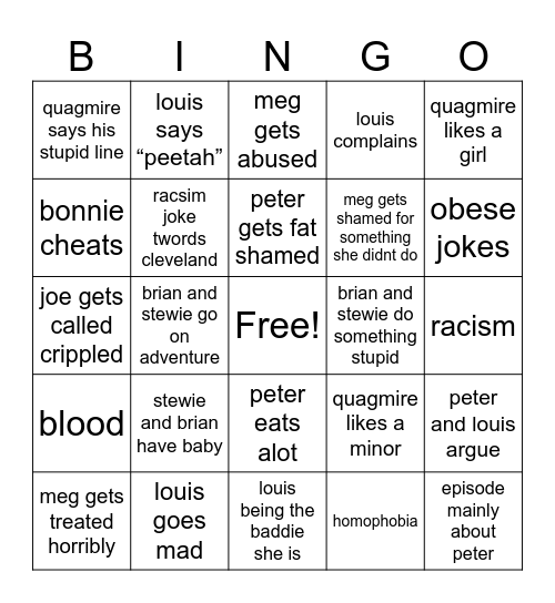 FAMILY GUY Bingo Card