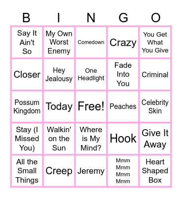 MUSIC BINGO at the Ann Arbor Eagles! Bingo Card