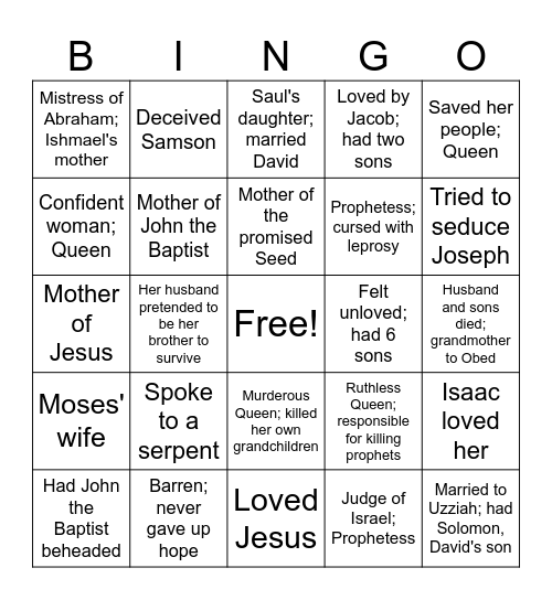 Women of the Bible Bingo Card