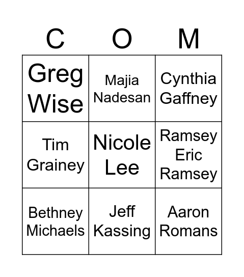 Faculty Trivia Bingo Card