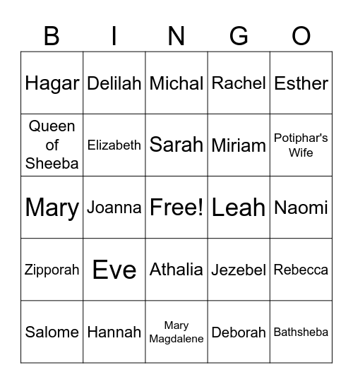 Women of the Bible Bingo Card