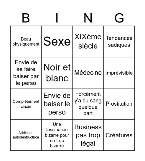 Fiche d'un perso de Fragie Bingo Card