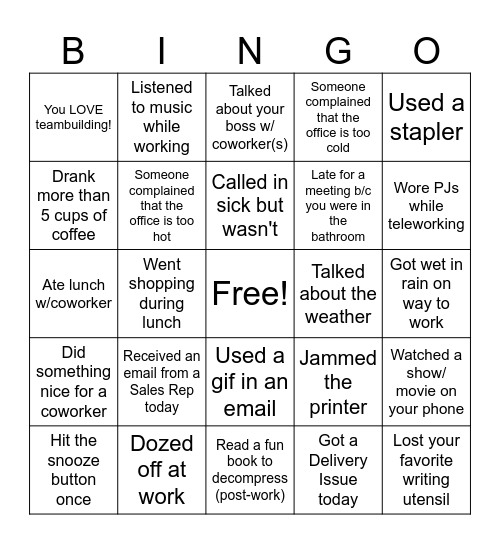 Workplace Bingo Card