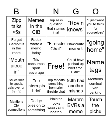 Fightin' Fireside Chat Bingo Card