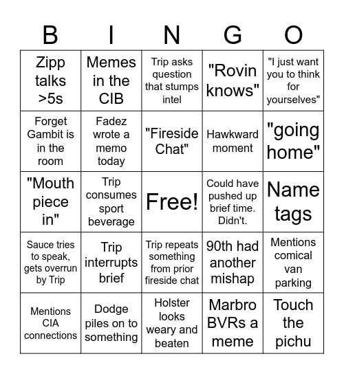 Fightin' Fireside Chat Bingo Card