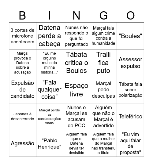 Bingo Eleitoral Paulistano Bingo Card