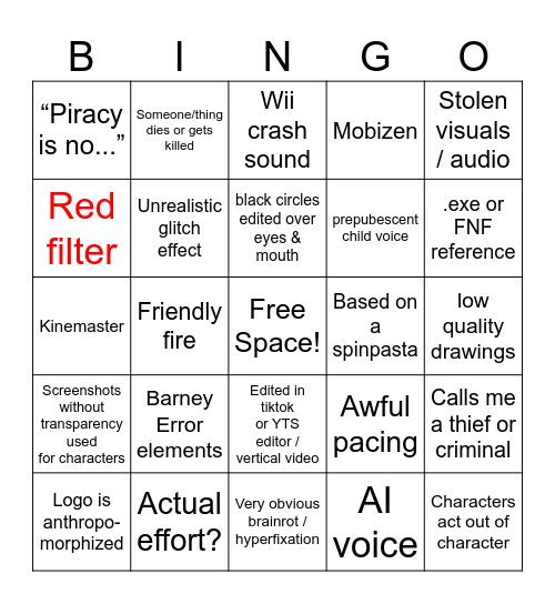 BAD HORROR BINGO Card