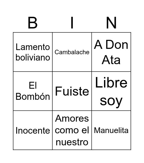 Bingo musical Bingo Card