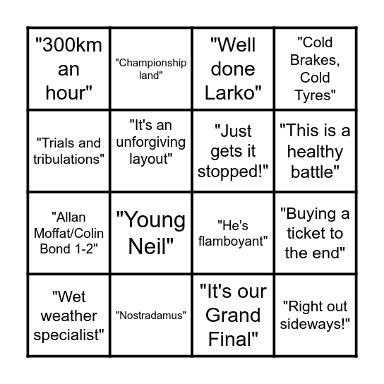 Skaifey's Bathurst Bingo! Bingo Card