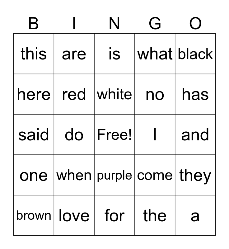 Unit 1 Bingo Card