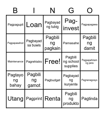 Puhunan at Ginastos Bingo Card