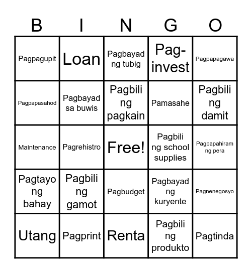 Puhunan at Ginastos Bingo Card