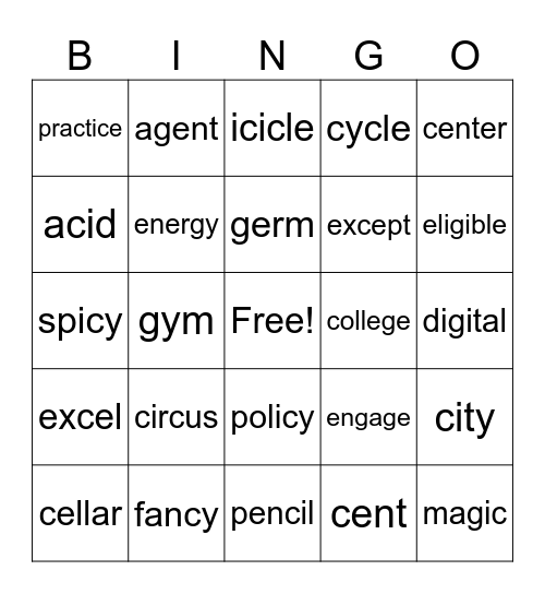 Lesson 117: Signal Vowels Bingo Card