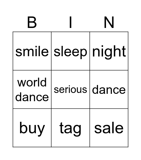 Price tag - Jessie J Bingo Card