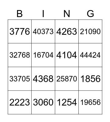 Multiplication Bingo Card