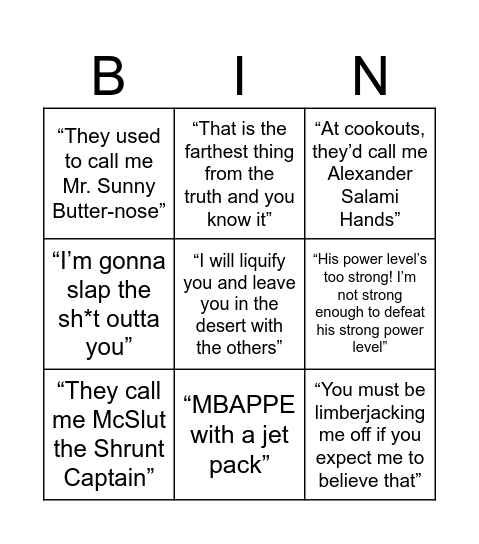 Rohan (stolen) quotes (very hard) Bingo Card