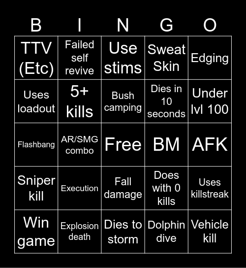 Warzone 2.0 bingo (Credits to: Big Puffer) Bingo Card