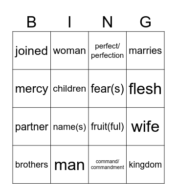27th Sunday in OT year B Bingo Card