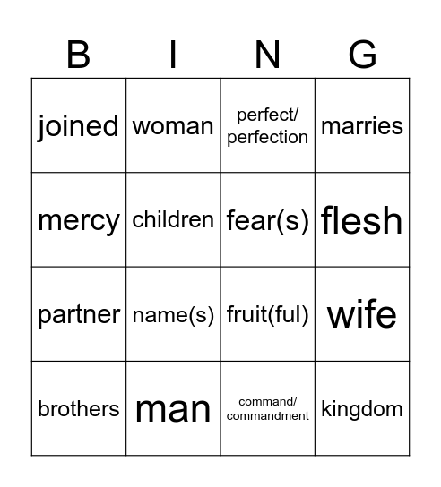 27th Sunday in OT year B Bingo Card