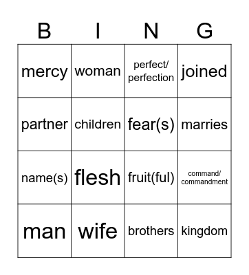 27th Sunday in OT year B Bingo Card
