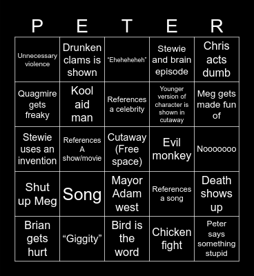 Family guy Bingo Card