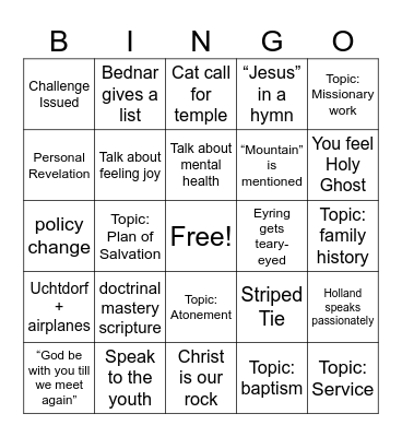 General Conference Bingo Card