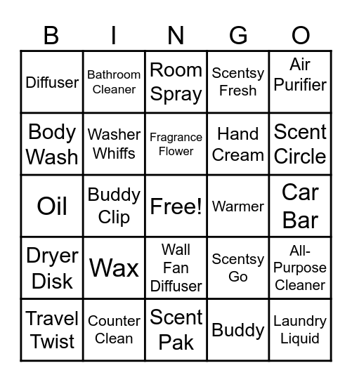 SCENTSY BINGO Card