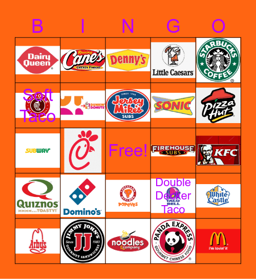 Fast Food Restaurant Logos Bingo Card