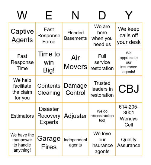 SERVPRO Bingo Card
