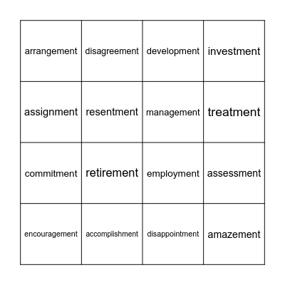 Lesson 125: -ment Bingo Card