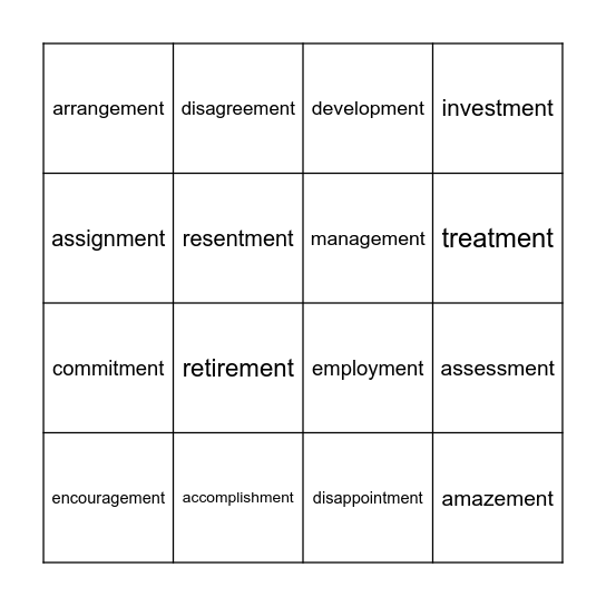 Lesson 125: -ment Bingo Card
