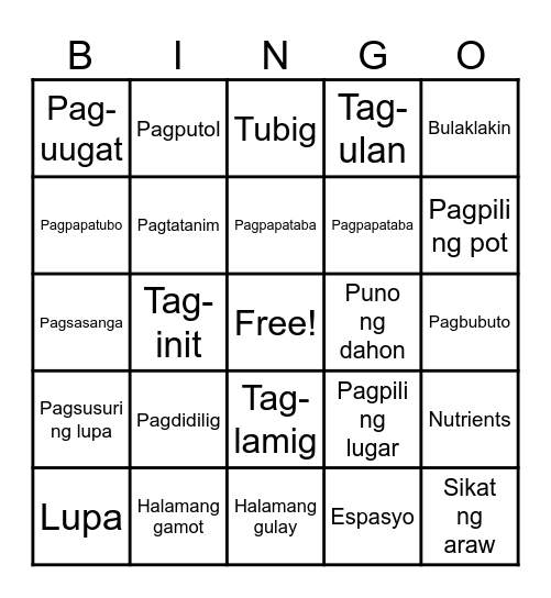 Plant Care Bingo Card