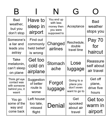 Dylan Luck Travel Card Bingo Card