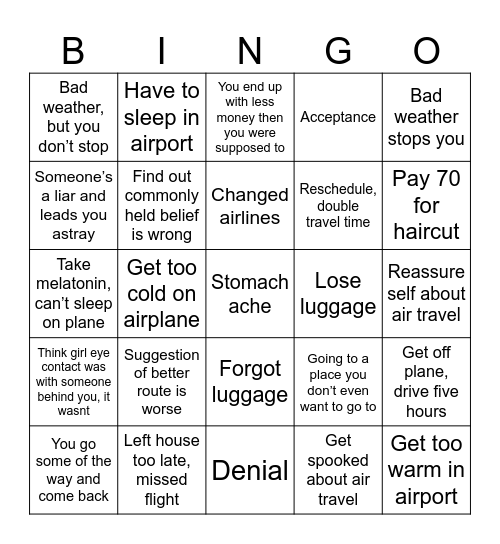 Dylan Luck Travel Card Bingo Card