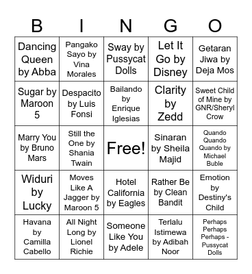 Musical Bingo Card