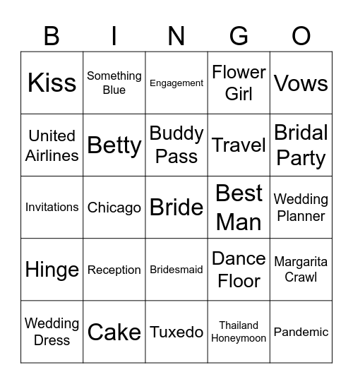 Emily's Bridal Shower Bingo Card