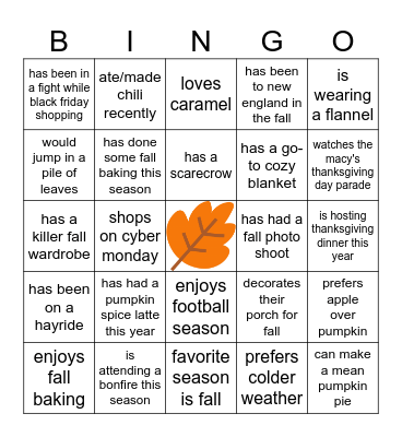 Fall Bingo Card