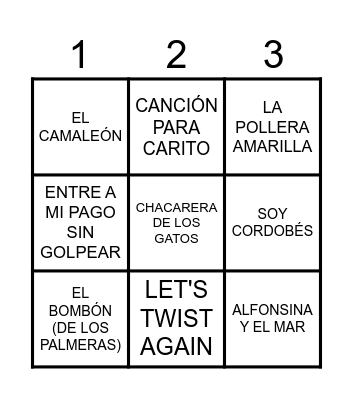 BINGO MUSICAL Bingo Card