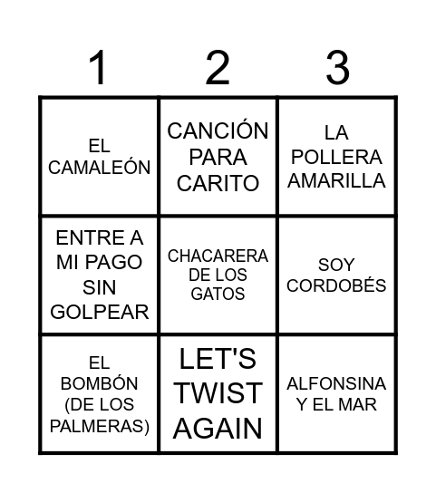 BINGO MUSICAL Bingo Card